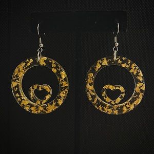 Gold (artificial) Flake Resin Heart Earrings